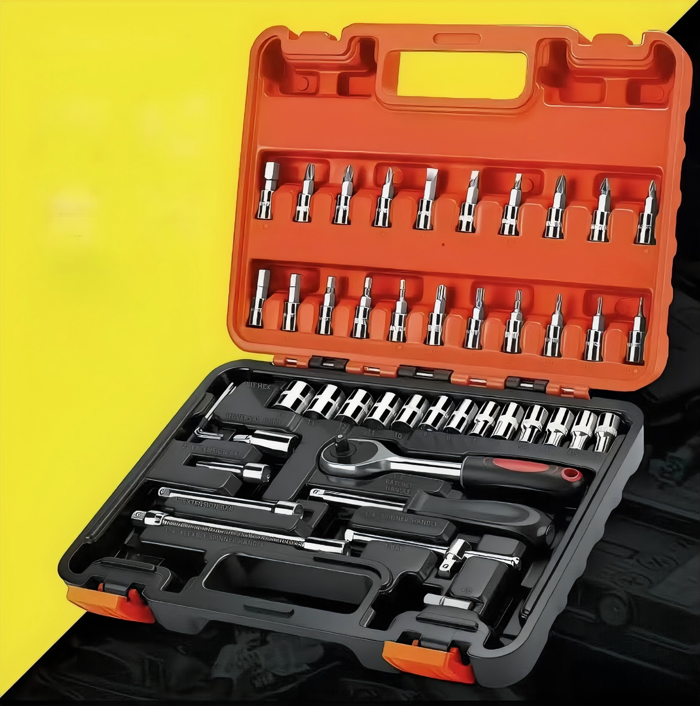 Must-Have 46 Pieces Ratchet Socket Tool Set, Works For Furniture, Appliance, Bike & Auto Maintenance
