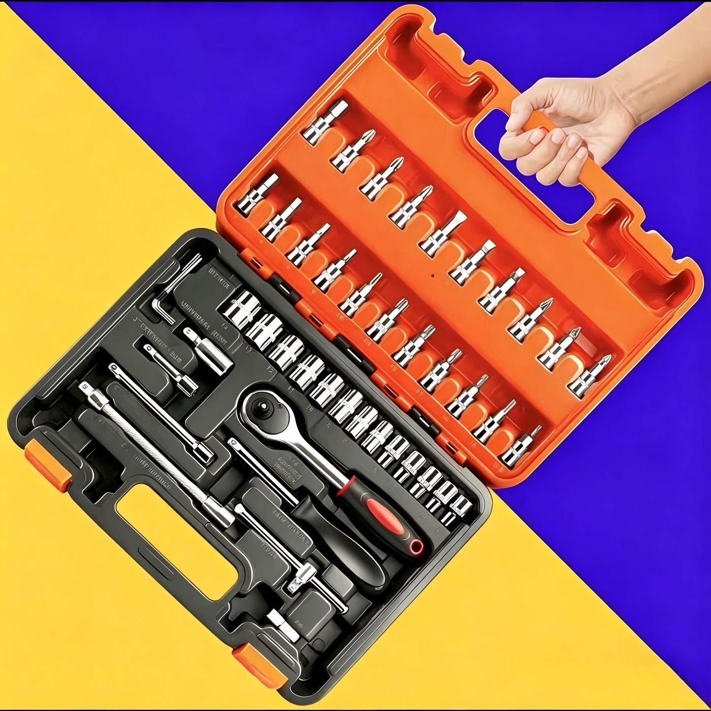 Must-Have 46 Pieces Ratchet Socket Tool Set, Works For Furniture, Appliance, Bike & Auto Maintenance