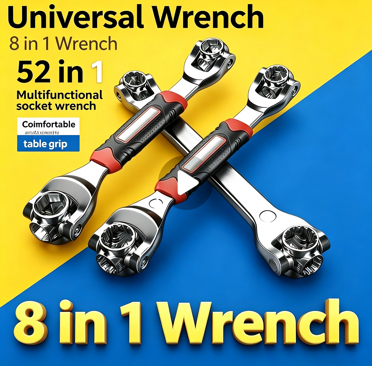 Premium Professional Grade 52-in-1 Multi-Function Universal Wrench, Heavy-Duty 360° Rotating Socket Tool for Automotive, Industrial & Household Precision Repairs